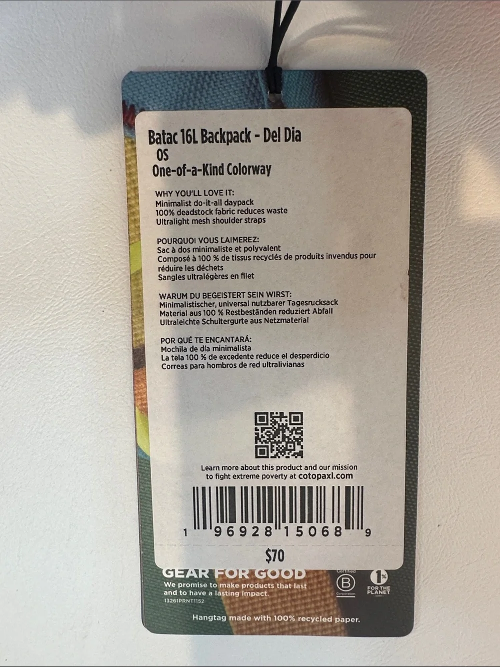 Cotopaxi Batac Del Día 16L Backpack One-of-a-Kind Multicolor Lightweight Daypack